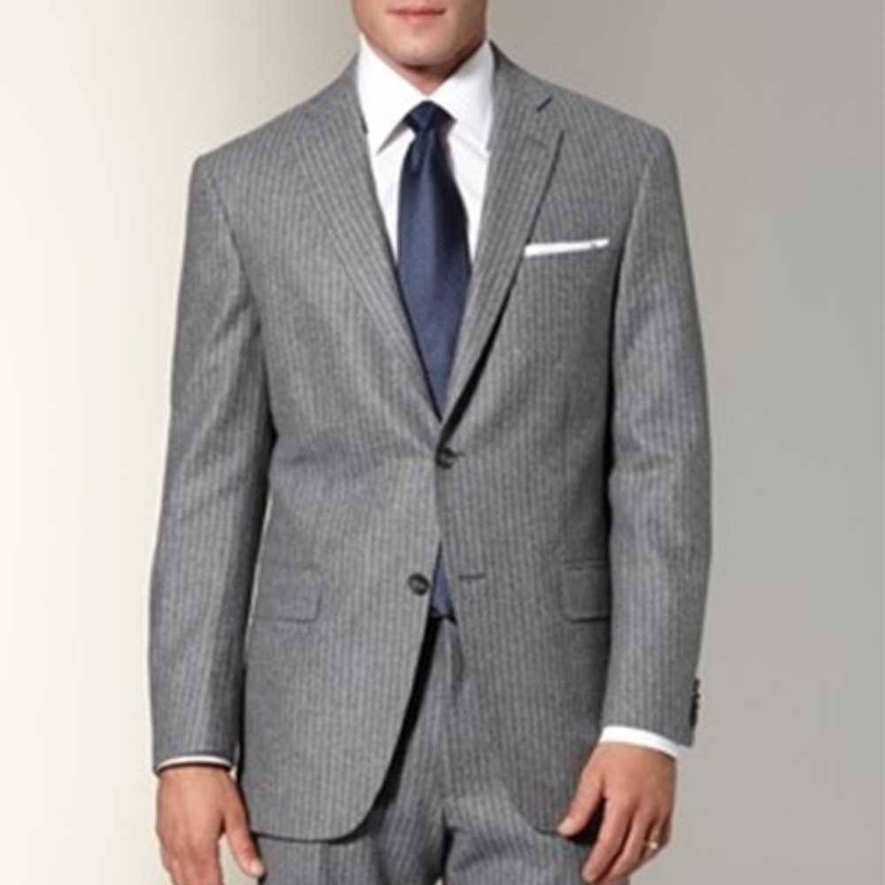 $799 Hugo Boss 40R Pin Stripes Suit Super 100 Wool Silk Men’s